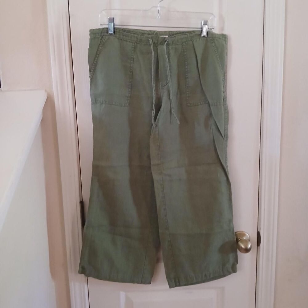 London Jean Olive Green Linen Capri Pants S Granola Quiet Luxury Coastal Boho